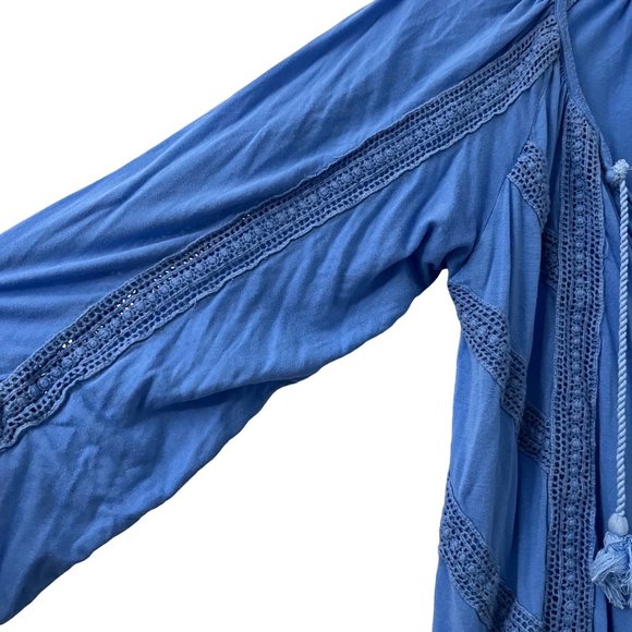 Lucky Brand Womens Blue Crochet Tassel Peasant Boho Blouse Size XLarge - Picture 4 of 7
